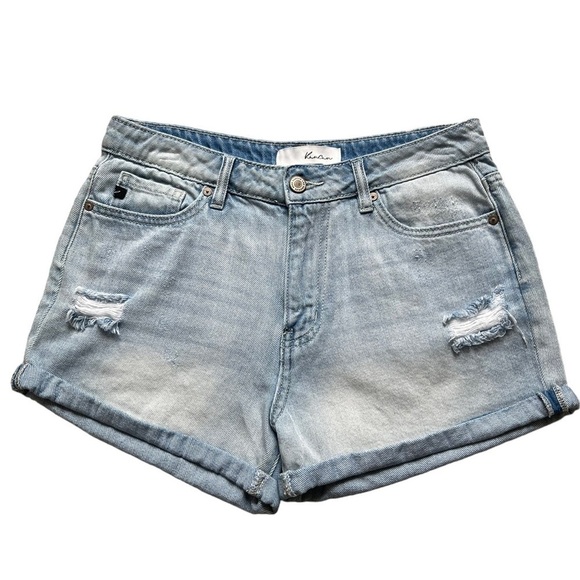 KanCan Women’s High Rise Denim Shorts Size S Cuffed Light Wash Distressed - Picture 1 of 8